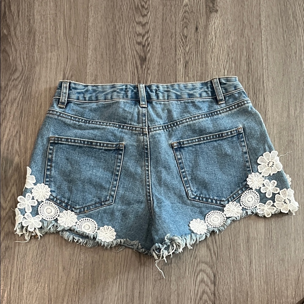 Denim Lace Trim Women Shorts - Picture 3 of 5